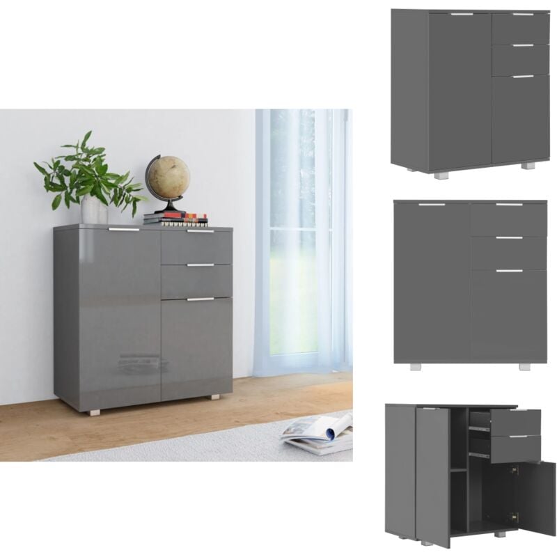 Vidaxl - Buffet Gris brillant 71x35x80 cm Bois d'ingénierie - Buffet - Armoire De Rangement - Meuble De Rangement - Meuble tv - Mobilier Moderne