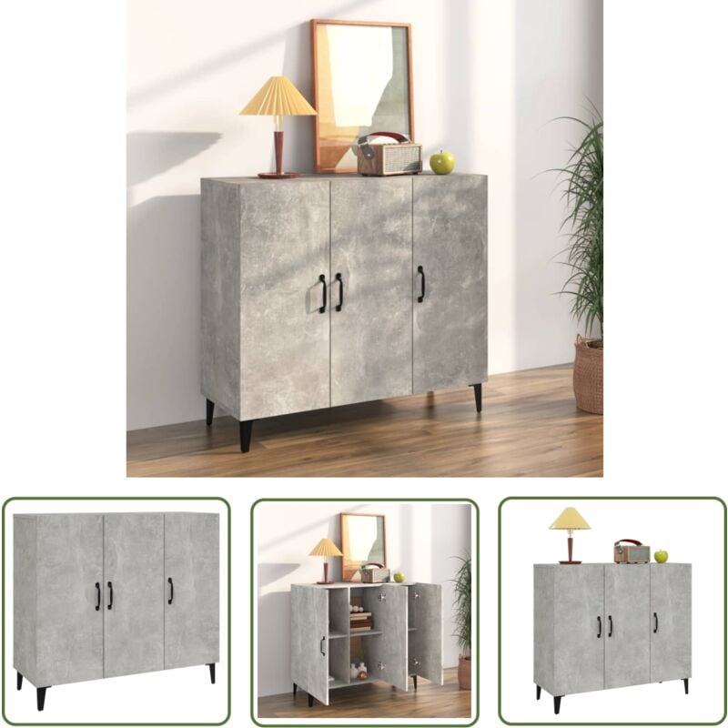The Living Store Buffet gris béton 90x34x80 cm bois d'ingénierie - Buffet - Meuble De Rangement - Mobilier Industriel - Commode - Étagère Ouverte