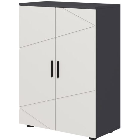 Buffet gris, double porte, étagères réglables, idéal pour le rangement dans le salon ou la salle de bain, 60x30x82 cm.