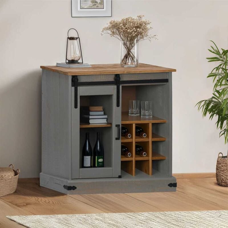 Vidaxl - Buffet halden porte coulissante gris 80x40x80 cm bois massif