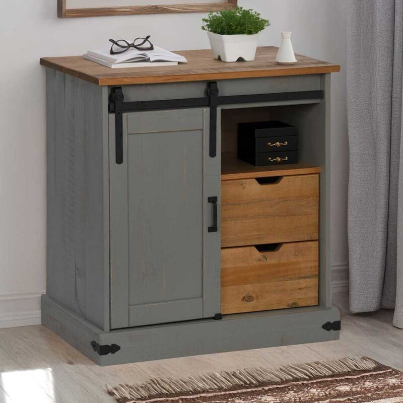 Vidaxl - Buffet halden porte coulissante gris 80x40x80 cm bois massif