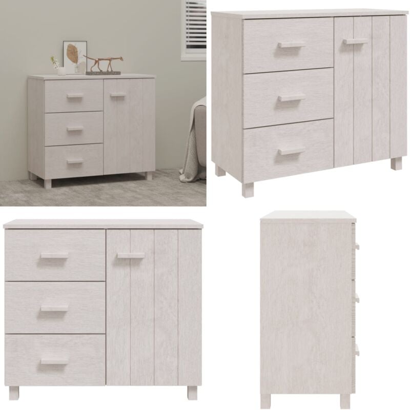 Buffet hamar Blanc 90x40x80 cm Bois massif de pin - Buffet Blanc - Meuble Rangement - Armoire Tiroir - Mobilier Salon - Décoration Intérieure - Home