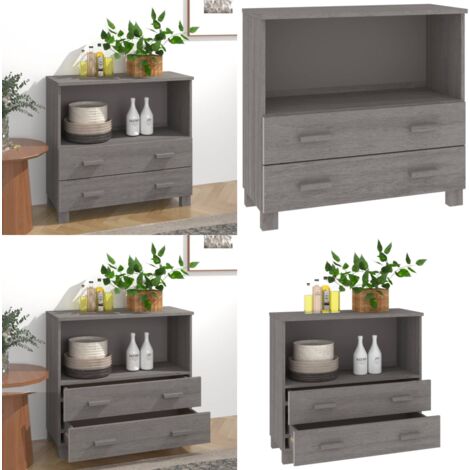 Buffet HAMAR Gris clair 85x35x80 cm Bois massif de pin - Buffet - Meuble Rangement - Commode - Armoire - Mobilier Maison - Home & Living