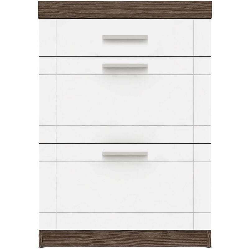Commode 1 tiroir et 2 portes L70xH100cm Tenessil Chêne foncé et Blanc