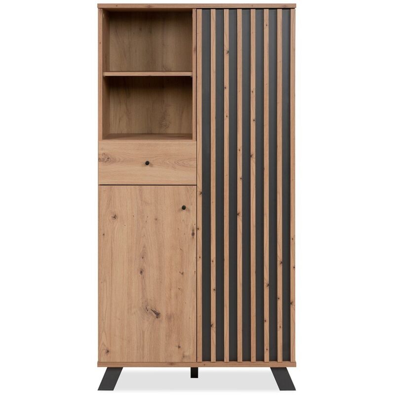Finori - Buffet haut 2 portes 1 tiroir 80x40x156 cm décor chêne - medan