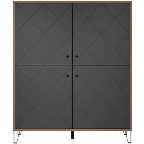 Buffet haut 2 portes 123x40x136 cm décor chêne ambré et gris - EKO