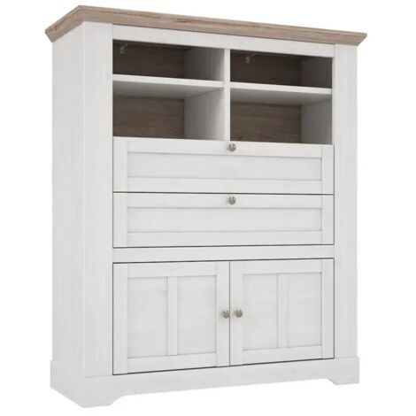 Buffet haut 2 portes 2 tiroirs 4 niches décor chêne blanchi - ANGELE