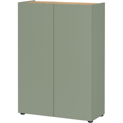 Buffet haut 2 portes 74x33x105 cm vert olive et chêne - TZEKA