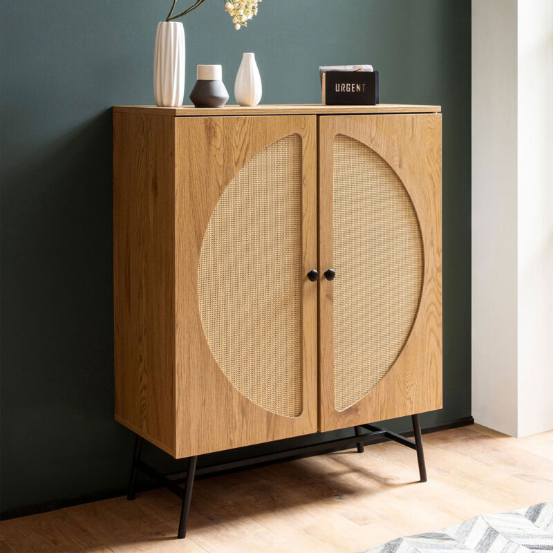 M&S – Buffet haut 2 portes 80x39x103 cm en panneaux agglomérés effet chêne et polyrotin – Style vintage et rustique – 2 étagères réglables M&S – Buffet haut 2 portes 80x39x103 cm en panneaux agglomérés effet chêne et polyrotin – Style vintage et rustique – 2 étagères réglables