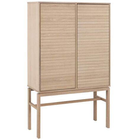 Buffet haut 2 portes 90,8x40x150 cm décor chêne blanchi - LINEY