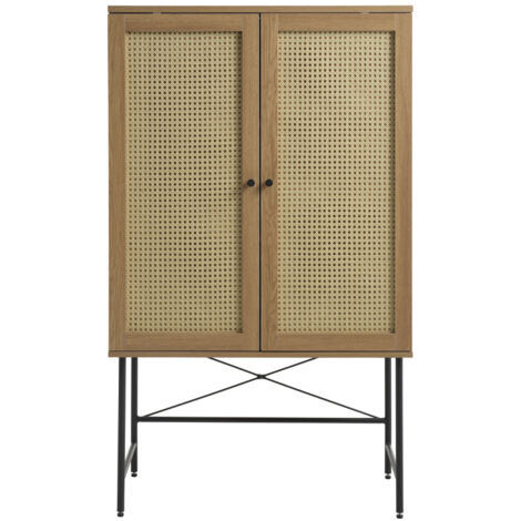 Buffet haut 2 portes bois et métal H135cm - Bois clair - RINTO