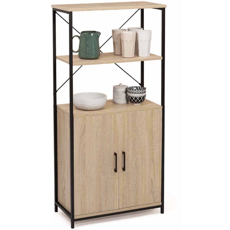 Buffet haut 2 portes h. 125 cm detroit avec étagères design industriel
