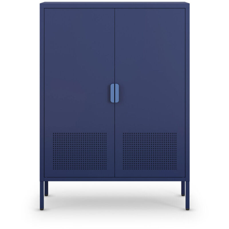 Buffet haut 2 portes en métal H110cm - Bleu - Adel