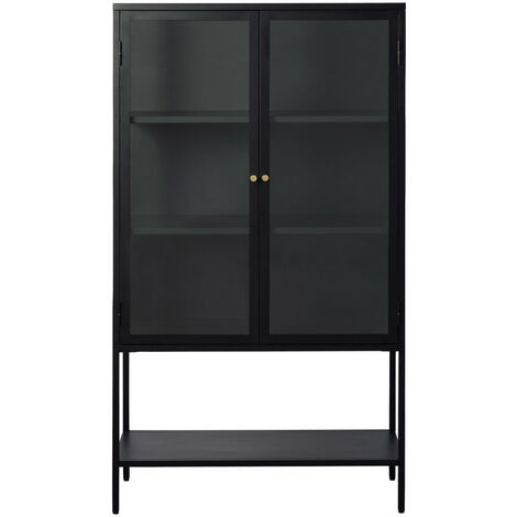 Buffet haut 2 portes en verre trempé et métal H160cm - Noir - ADARE