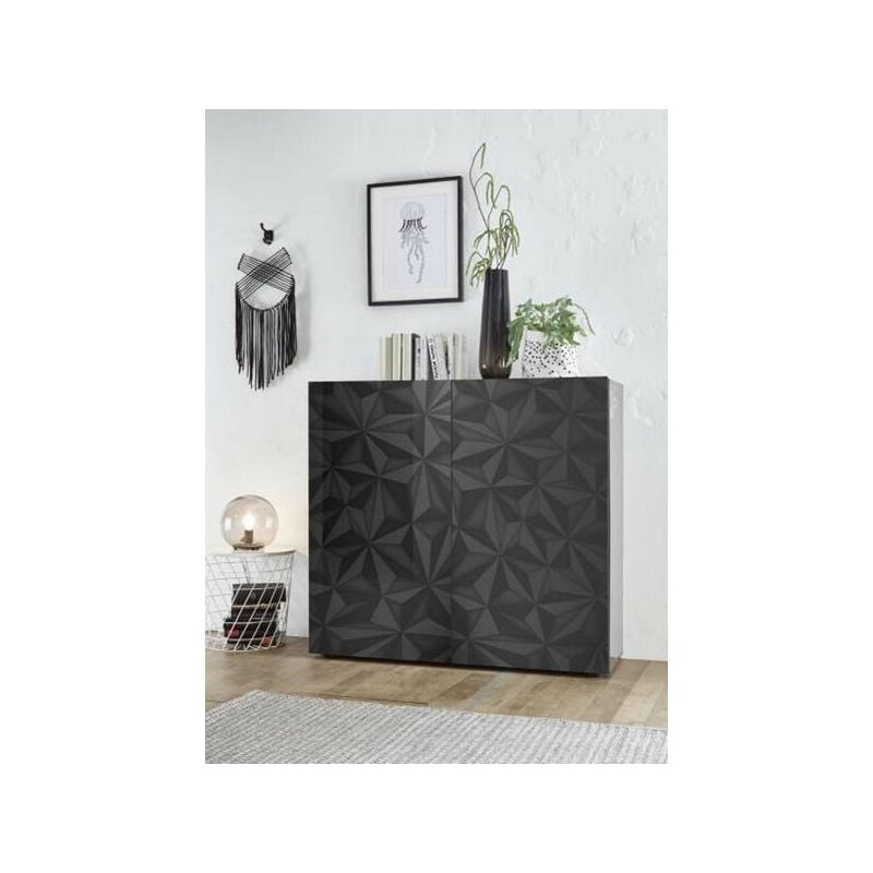 Azura Home Design - Buffet haut 2 portes luther en anthracite 121x111 cm