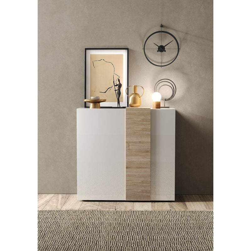 Azura Home Design - Buffet haut 2 portes venus blanc laqué brillant/Kadiz 121x114x44 cm