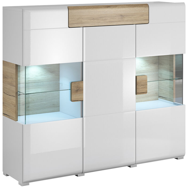 Petits-meubles - Buffet haut 3 portes 1 tiroir avec led Jules Blanc et Bois