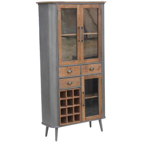 Buffet haut 3 portes 3 tiroirs 97 cm en palissandre et acier - SUWA