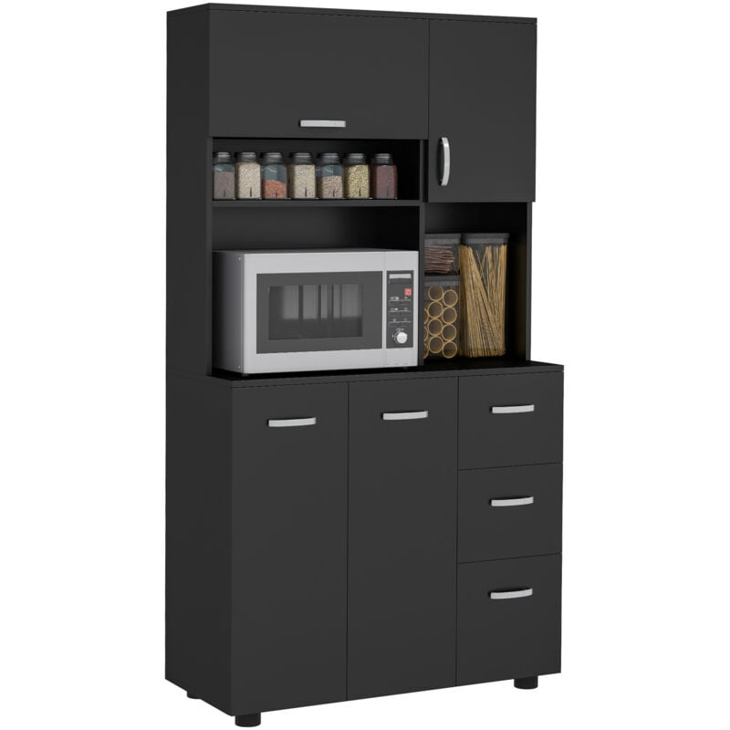 Homcom - Buffet haut 4 portes 3 tiroirs 2 étagères 2 niches 89L x 39,5l x 168H cm noir