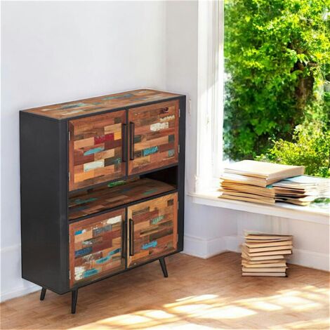 Buffet haut 4 portes bois recyclé DRAKKAR