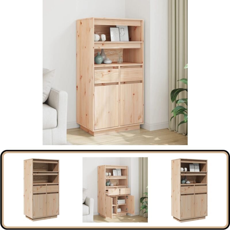 Buffet haut 60x40x116,5 cm Bois massif de pin - Buffet Design Rustique - Meuble Rangement Cuisine - Commode Bois Massif - Buffet Vintage - Buffet