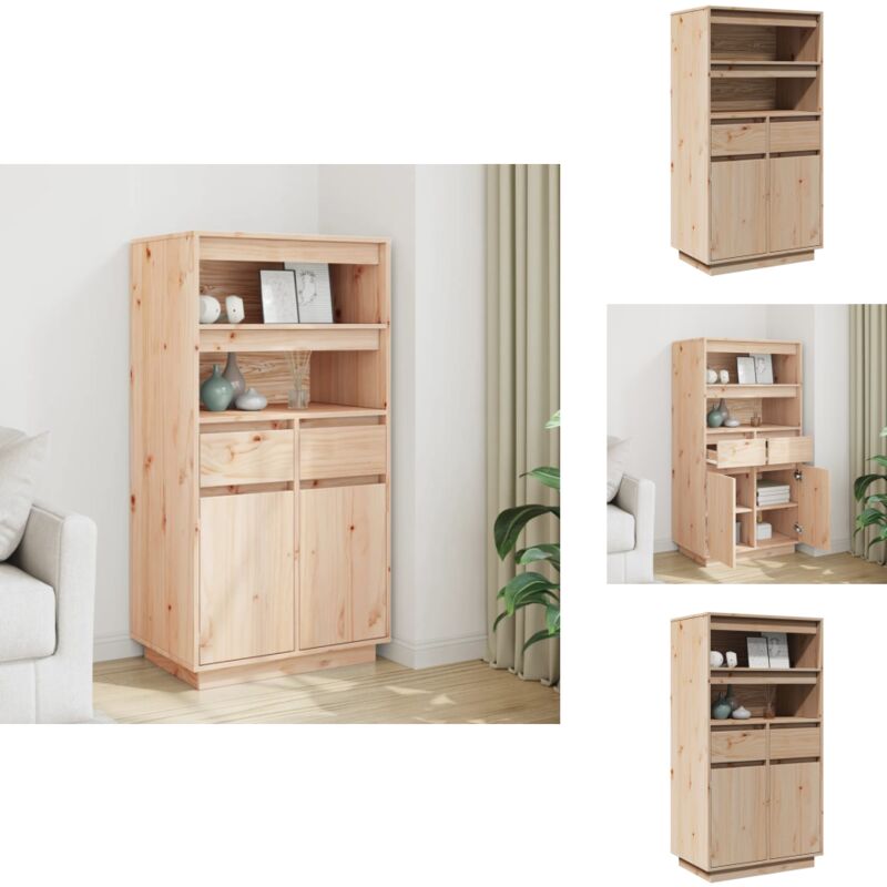 Buffet haut 60x40x116,5 cm Bois massif de pin - Buffet Design Rustique - Meuble Rangement Cuisine - Commode Bois Massif - Buffet Vintage - Buffet