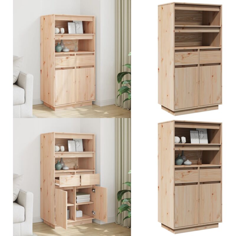 Buffet haut 60x40x116,5 cm Bois massif de pin - Buffet Design Rustique - Meuble Rangement Cuisine - Commode Bois Massif - Buffet Vintage - Buffet