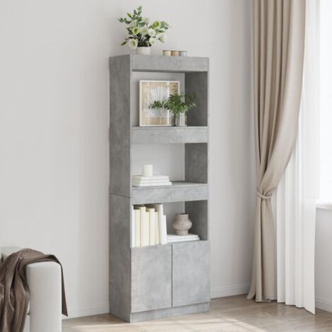 Buffet haut 63x33x180 cm gris béton bois d'ingénierie vidaXL