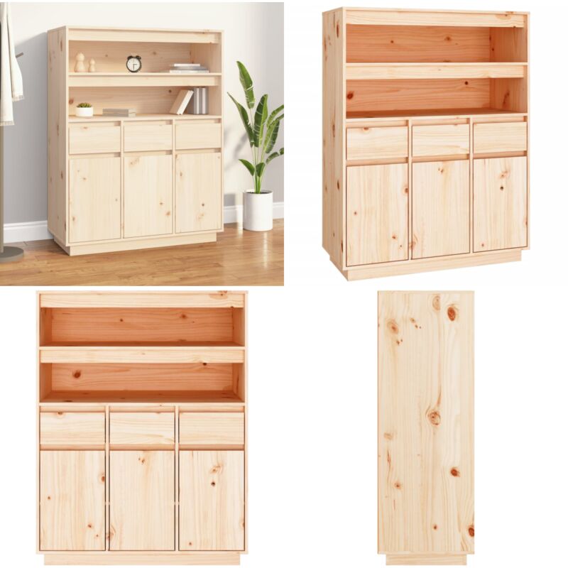 Buffet haut 89x40x116,5 cm Bois massif de pin - Buffet Design Rustique - Meuble Rangement Bois - Commode Vintage - Buffet Cuisine - Buffet Salon