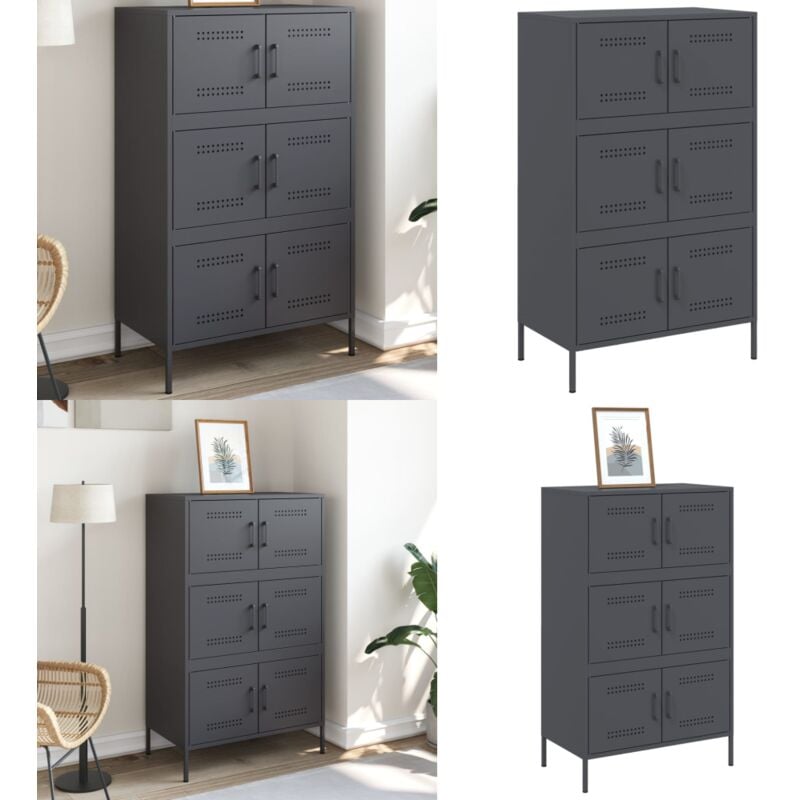 Buffet haut anthracite 68x39x113 cm acier - Buffet Industriel - Meuble Rangement - Armoire Haute - Buffet Design - Mobilier Salon - Home & Living