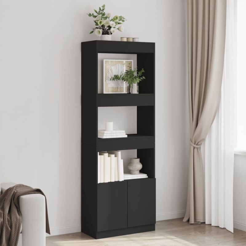 Buffet haut 63x33x180 cm noir bois d'ingénierie - Vidaxl