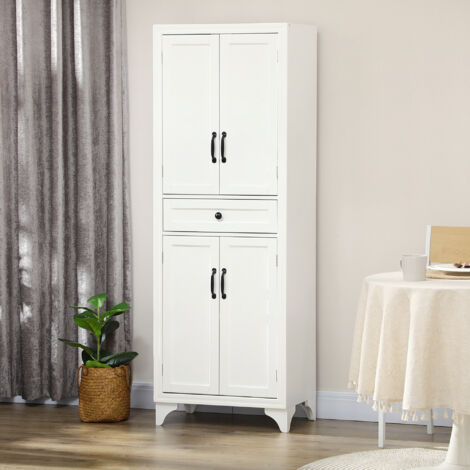 Buffet haut armoire de cuisine 4 portes 2 placards et 1 tiroir central hauteur 170 cm avec étagère réglable blanc