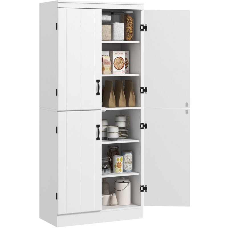 Homcom - Armoire de cuisine buffet de salle à manger avec 4 portes 6 étagères de rangement style moderne 76 x 40 x 177 cm blanc