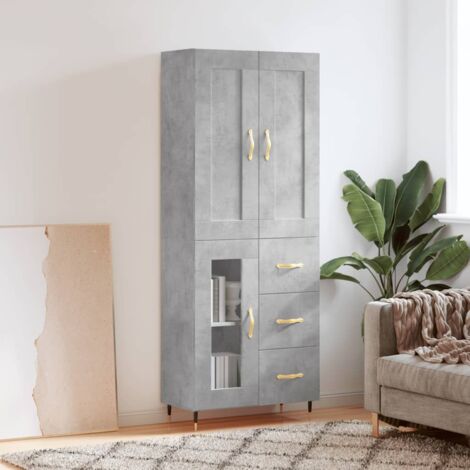 Buffet haut-Armoire de rangement Gris béton 69,5x34x180 cm Bois d'ingénierie 977758