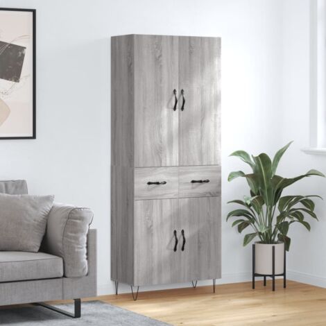 Buffet haut-Armoire de rangement-Meuble de rangement Sonoma gris 69,5x34x180 cm Bois d'ingénierie 326357
