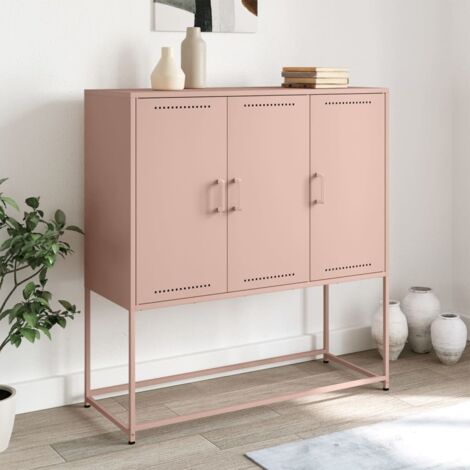 Buffet haut-Armoire de rangement rose 100,5x39x107 cm acier 573239