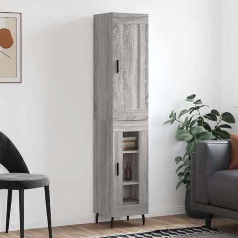 Buffet haut-Armoire de rangement Sonoma gris 34,5x34x180 cm Bois d'ingénierie 127136
