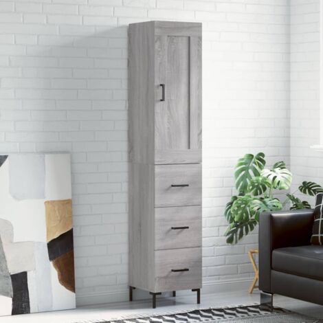 Buffet haut-Armoire de rangement Sonoma gris 34,5x34x180 cm Bois d'ingénierie 558446
