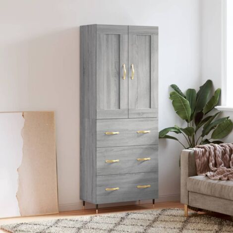 Buffet haut-Armoire de rangement Sonoma gris 69,5x34x180 cm Bois d'ingénierie 424923