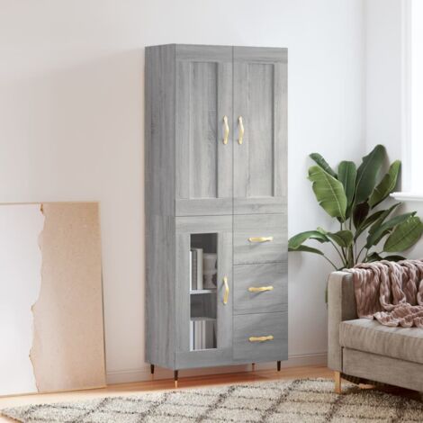 Buffet haut-Armoire de rangement Sonoma gris 69,5x34x180 cm Bois d'ingénierie 962275