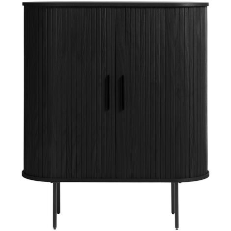 Buffet haut aux angles arrondis en bois et métal H118cm - Noir - Alicia