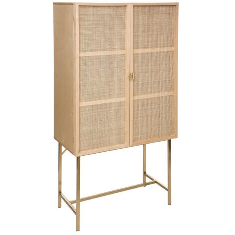 Buffet haut avec 2 portes en MDF coloris beige - Longueur 80 x profondeur 41,7 x hauteur 165,3 cm -PEGANE-