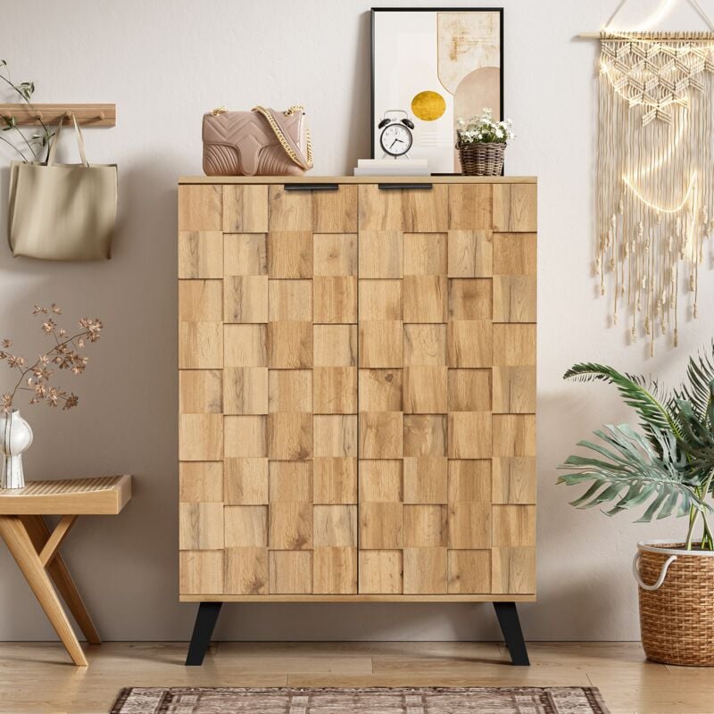 Modernluxe - Buffet haut - avec 5 compartiments et 2 portes - Naturel