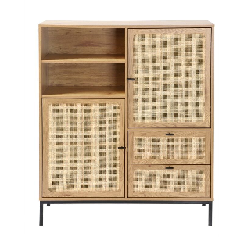 Buffet Haut avec Façades en Rotin Naturel - L100 x H120 cm - jaya - Calicosy