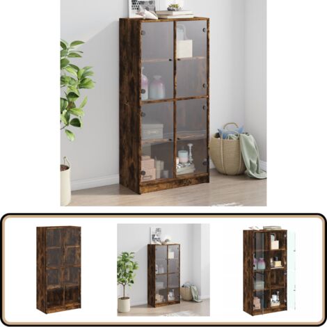 Buffet haut avec portes chêne fumé 68x37x142 cm bois ingénierie - Buffet Design Moderne - Meuble Rangement Bibliothèque - Armoire Haute - Commode Bois - Étagère Ouverte