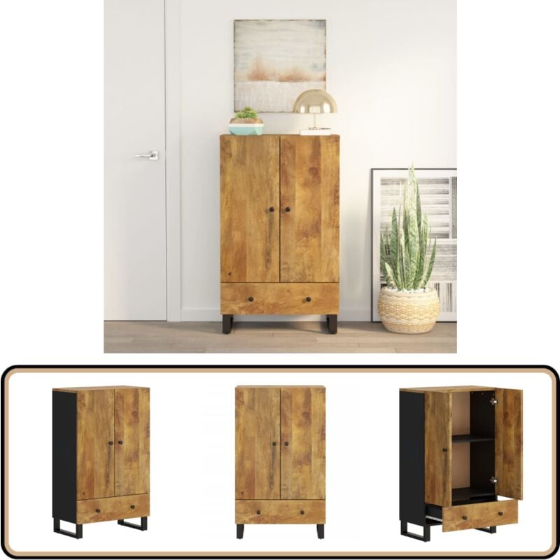 Vidaxl - Buffet haut avec tiroir 60x33x100cm bois massif manguier et fer - Buffet Industriel - Meuble Rangement - Bois Massif - Manguier - Commode