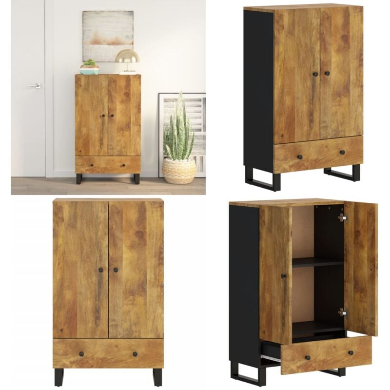 Buffet haut avec tiroir 60x33x100cm bois massif manguier et fer - Buffet Industriel - Meuble Rangement - Bois Massif - Manguier - Commode - Home &