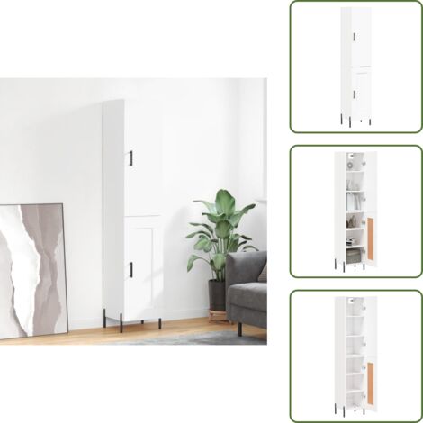 Buffet haut Blanc 34,5x34x180 cm Bois d'ingénierie - Buffet Design Moderne - Meuble Rangement Cuisine - Armoire Blanche - Buffet Haut - Mobilier Salon