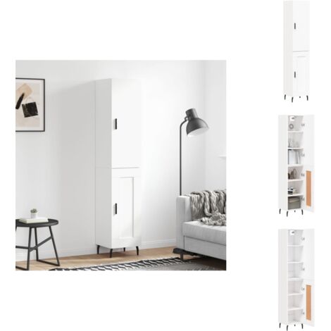 Buffet haut Blanc 34,5x34x180 cm Bois d'ingénierie - Buffet Design Moderne - Meuble Rangement Cuisine - Armoire Blanche - Buffet Haut - Mobilier Salon