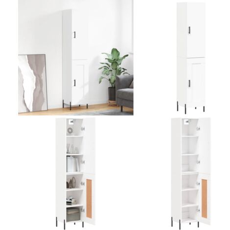Buffet haut Blanc 34,5x34x180 cm Bois d'ingénierie - Buffet Design Moderne - Meuble Rangement Cuisine - Armoire Blanche - Buffet Haut - Mobilier Salon - Home & Living